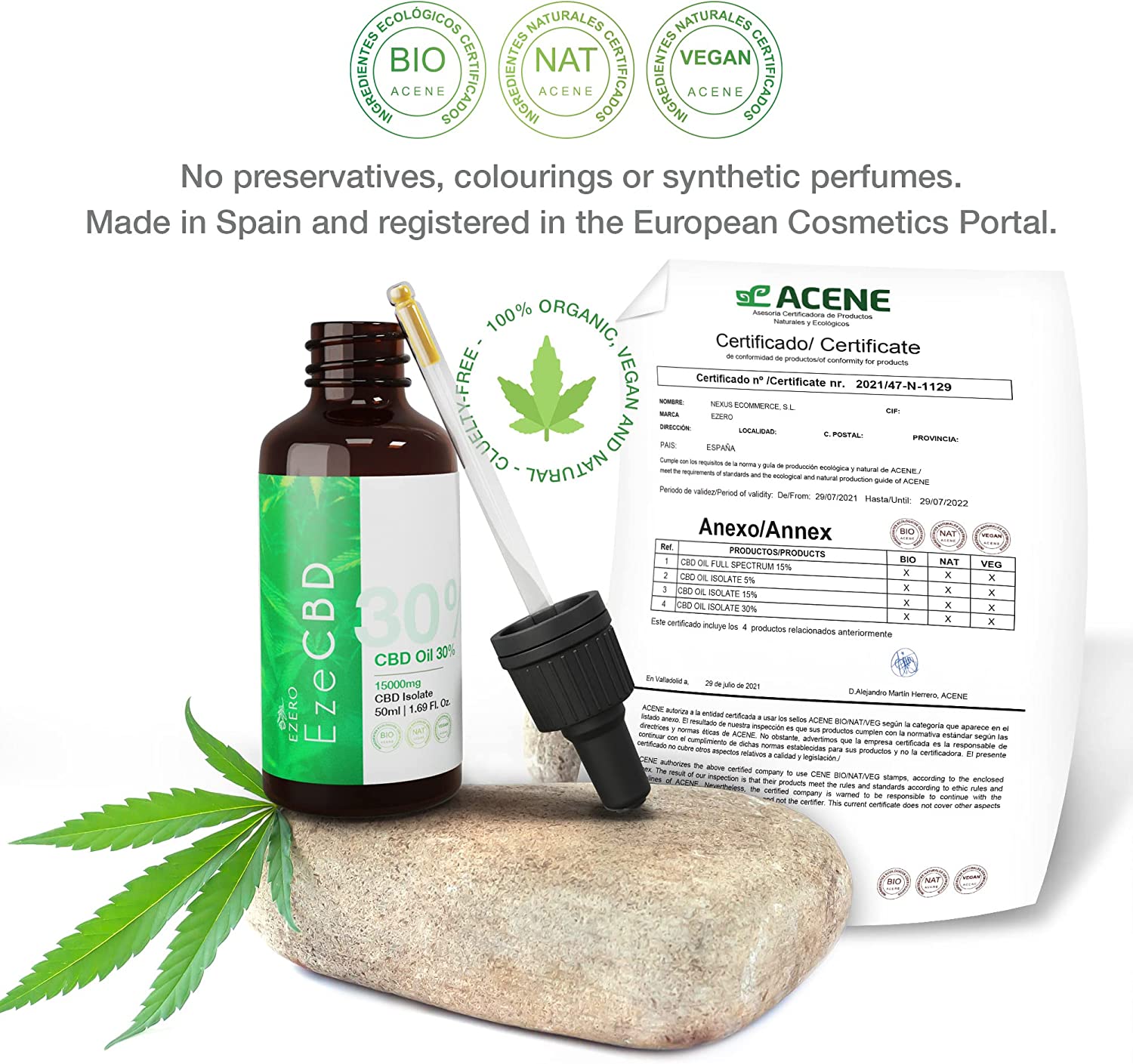 Bouteille d'Ezero Huile CBD 30% Premium 15000 mg Biologique Pure - Relaxation naturelle et bien-être optimal