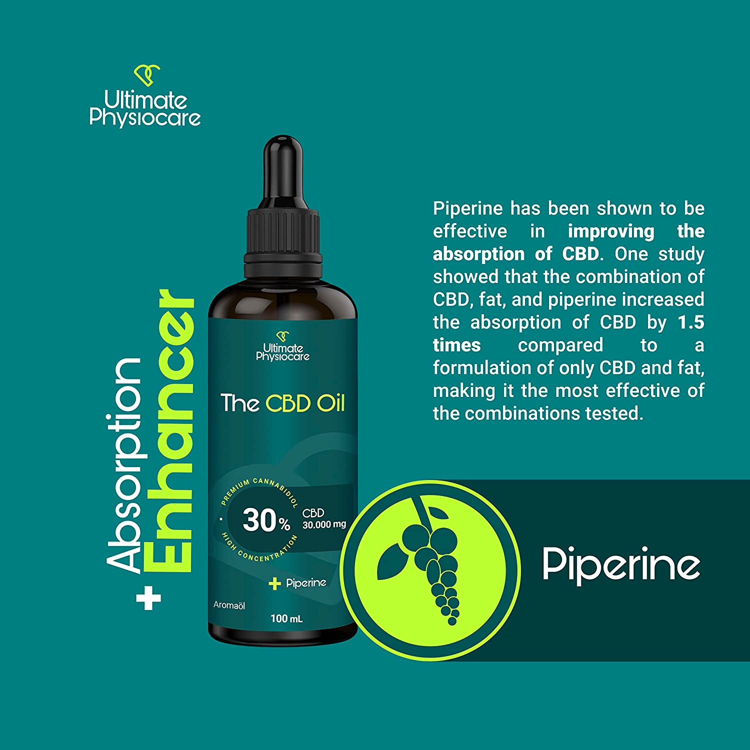 Flacon d'huile de CBD The huile 30% avec une étiquette indiquant la concentration élevée de CBD, la qualité supérieure et la satisfaction garantie