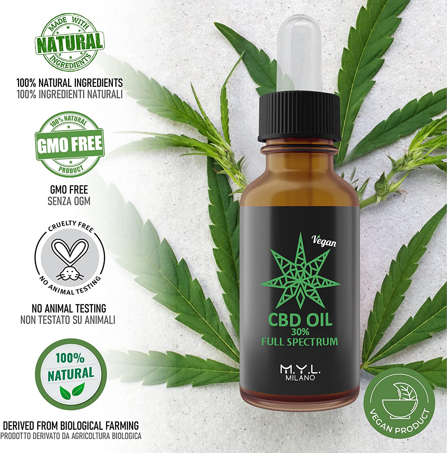 bouteille d'huile CBD de chanvre MYL